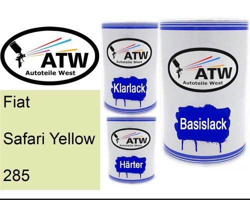 Fiat, Safari Yellow, 285: 500ml Lackdose + 500ml Klarlack + 250ml Härter - Set, von ATW Autoteile West.